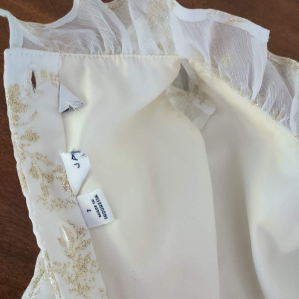 Janie and Jack Girl's Cream Color Shimmer Floral Chiffon Dress girls size 7 NNT - Picture 6 of 8